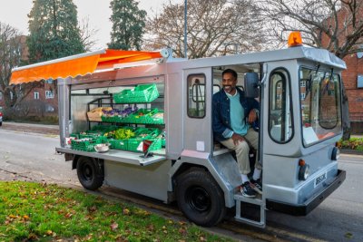 Simon Rai with Be Enriched's Milk Float. Credit: Be Enriched
