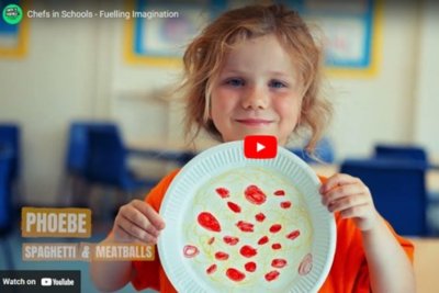 Child with food artwork. Copyright: Chefs in Schools: https://chefsinschools.org.uk/