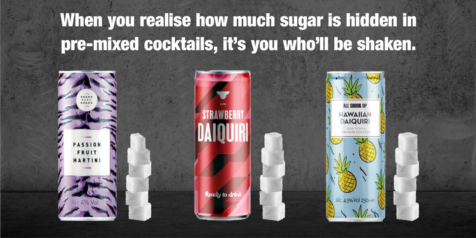 Premixed alcohol drinks can contain nine teaspoons of sugar